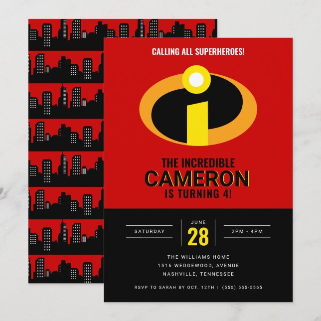The Incredibles Logo Superhero Birthday Invitation (Front/Back)