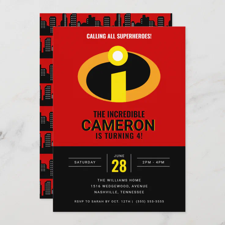 The Incredibles Logo Superhero Birthday Invitation (Front/Back)