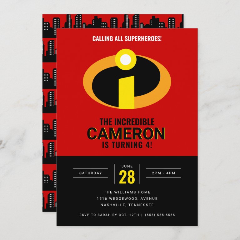 The Incredibles Logo Superhero Birthday Invitation