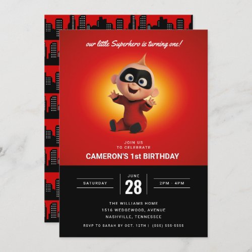 The Incredibles Superhero 1st Birthday Invitation