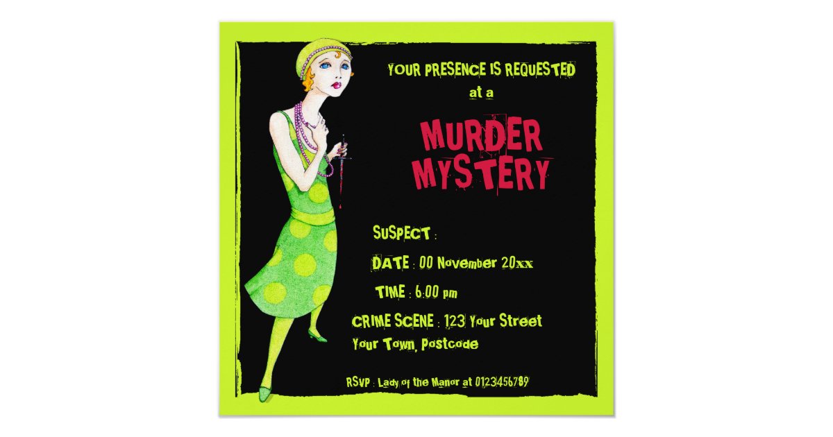 The Ingenue Black Murder Mystery Invitation Zazzle Com