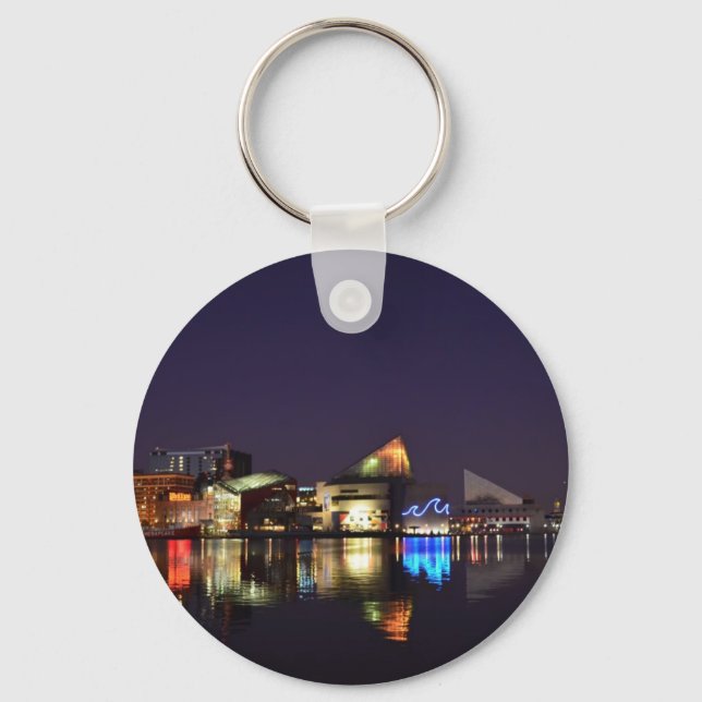 The Inner Harbor of Baltimore at Night Keychain (Front)
