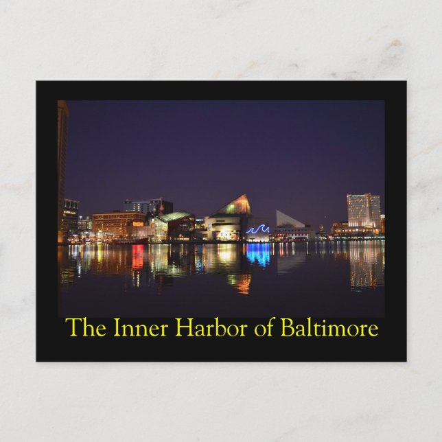 The Inner Harbor of Baltimore at Night Postcard (Front)