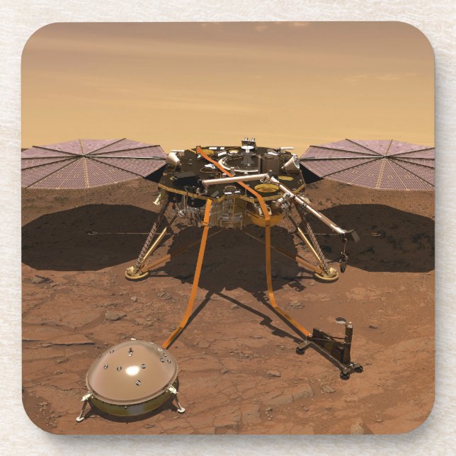 The Insight Lander Operating On Surface Of Mars. Beverage Coaster (Front)