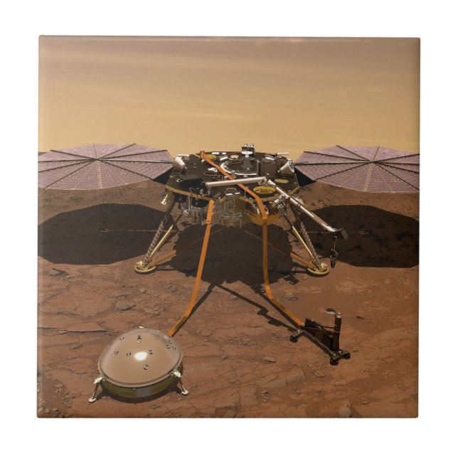 The Insight Lander Operating On Surface Of Mars. Ceramic Tile (Front)