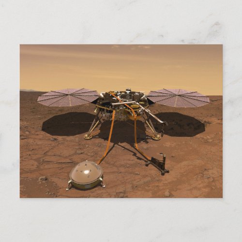 The Insight Lander Operating On Surface Of Mars Postcard