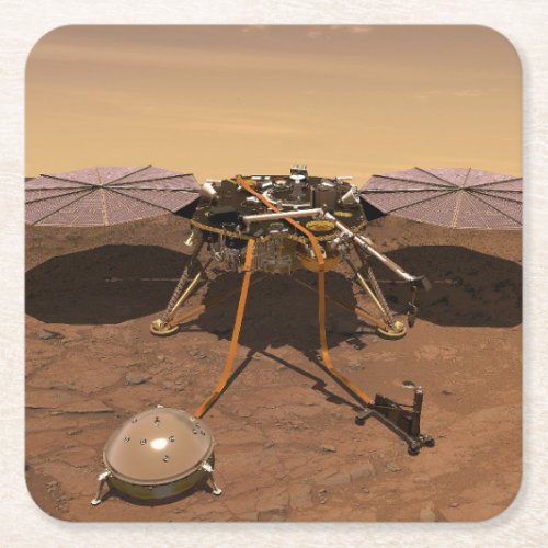 The Insight Lander Operating On Surface Of Mars Square Paper Coaster