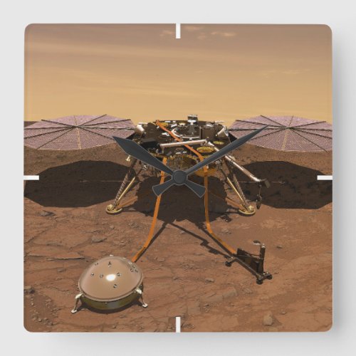 The Insight Lander Operating On Surface Of Mars Square Wall Clock