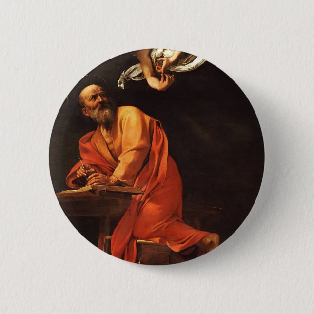 The Inspiration of Saint Matthew, Caravaggio Button (Front)
