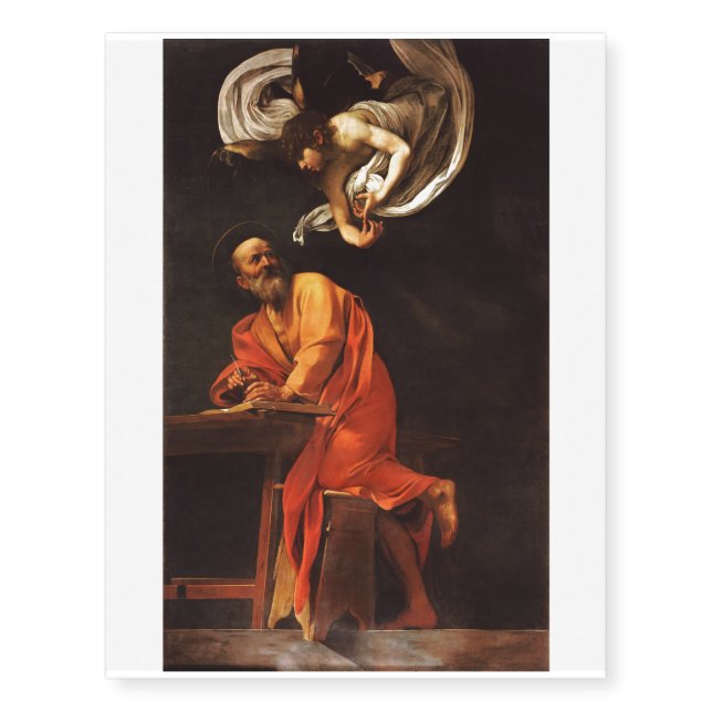 The Inspiration of Saint Matthew, Caravaggio Temporary Tattoos (Front)