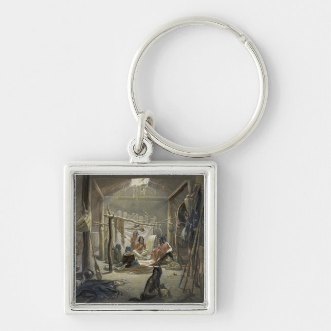 The Interior of a Hut of a Mandan Chief, plate 19 Keychain (Front)