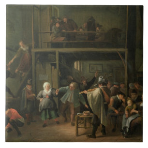 The Interior of a Tavern with a Couple Dancing to Ceramic Tile
