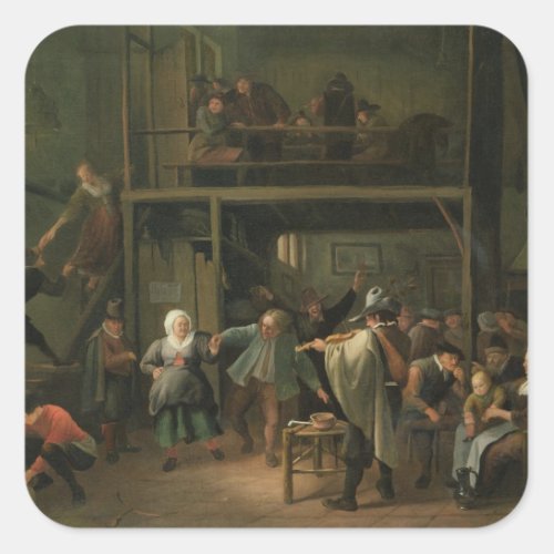 The Interior of a Tavern with a Couple Dancing to Square Sticker