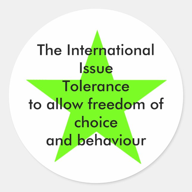 The International Issue Tolerance Star Green Lt Classic Round Sticker (Front)