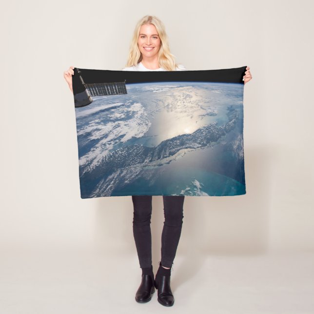 The International Spce Station Above The Atlantic Fleece Blanket (In Situ)