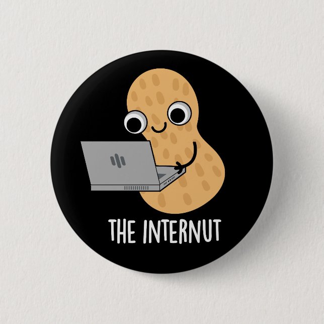 The Internut Funny Internet Peanut Pun Dark BG Button (Front)