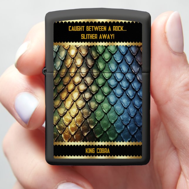 The intricate patterns of a snakeskin in detail zippo lighter (In Hand)