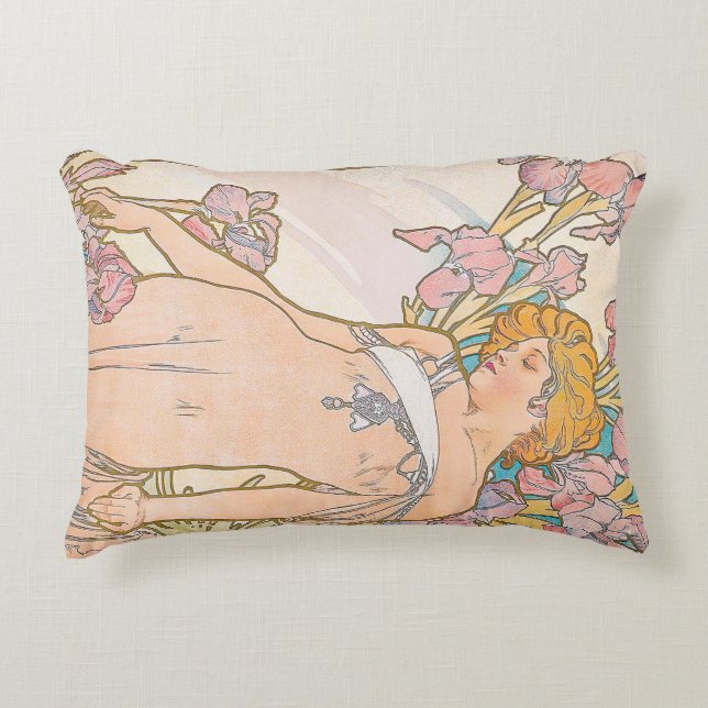 The Iris (1897) by Alphonse Mucha  Accent Pillow (Front)