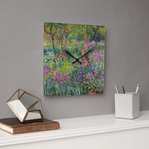 The Iris Garden At Giverny By Claude Monet  Square Wall Clock