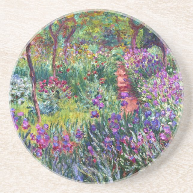 The Iris Garden at Giverny, Claude Monet Sandstone Coaster (Front)
