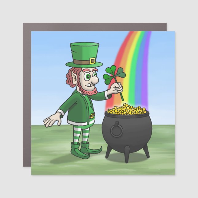 The Irish leprechaun and the pot of gold Car Magnet (Front)
