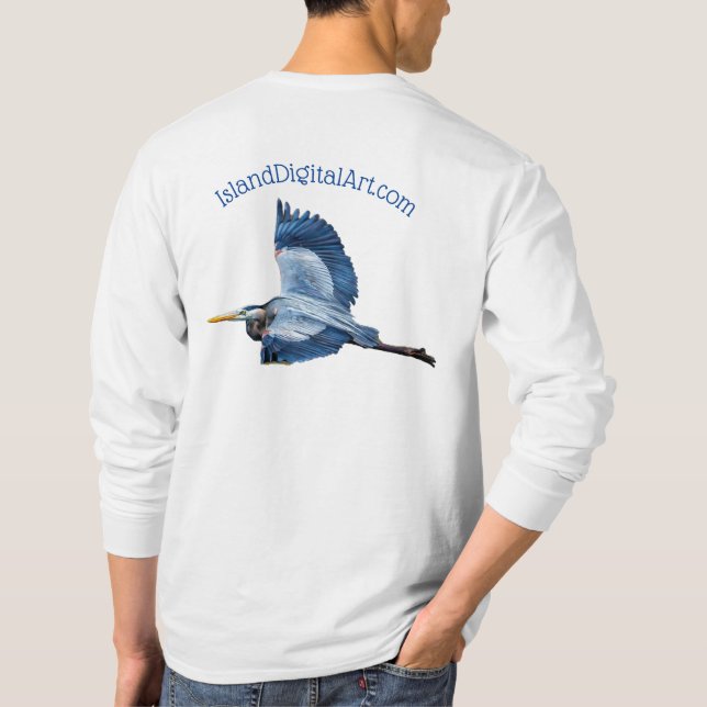The Island Blue Heron in Flight T-Shirt (Back)