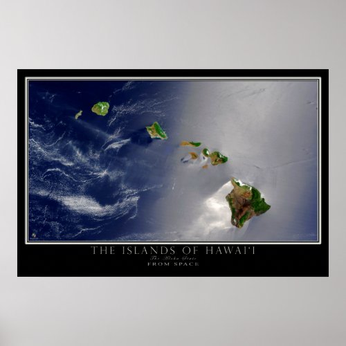 The Islands of Hawaii From Space Satellite Map Poster