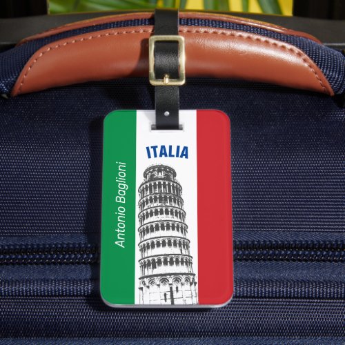 The Italian Flag And The Tower of Pisa Luggage Tag