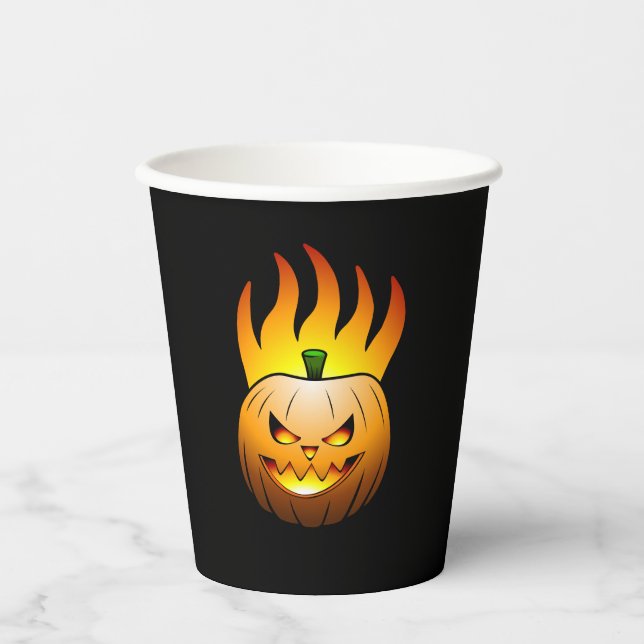 The Jack O'lantern is lit and burning brightly Paper Cups (Front)