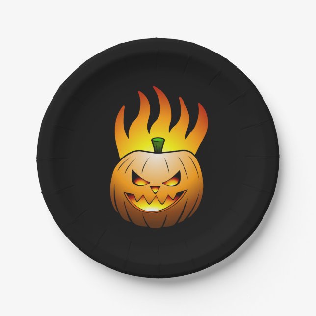The Jack O'lantern is lit and burning brightly Paper Plates (Front)