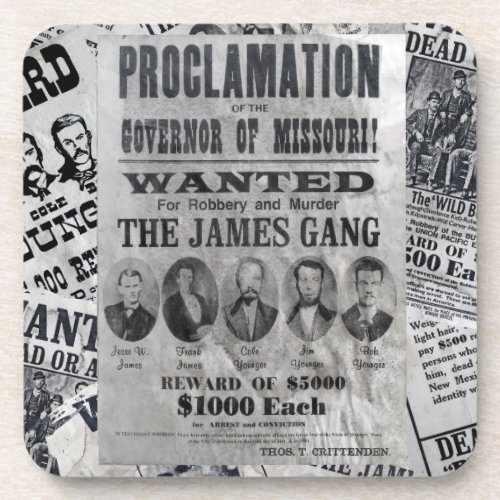 The James Gang Wanted Poster Drink Coaster