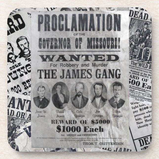 The James Gang Wanted Poster Drink Coaster (Front)