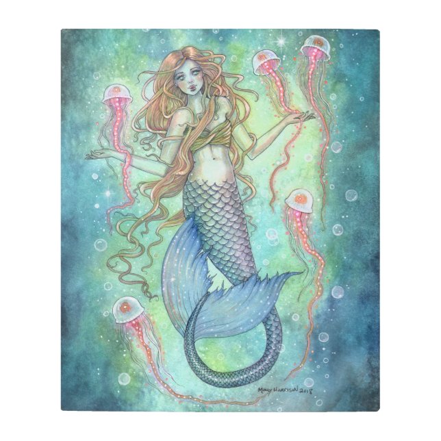 The Jellies Mermaid Art Print on Metal (Front)