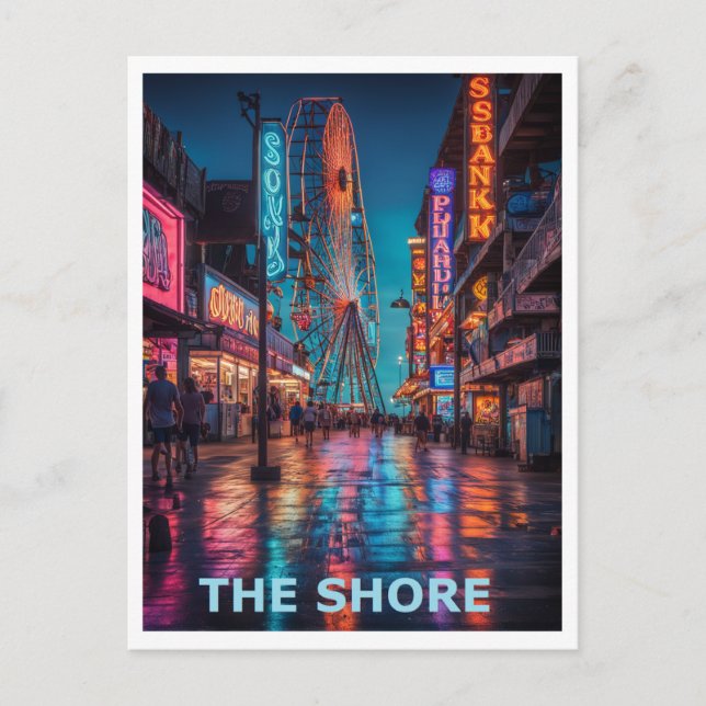The Jersey Shore Boardwalk Graphic Design Postcard (Front)