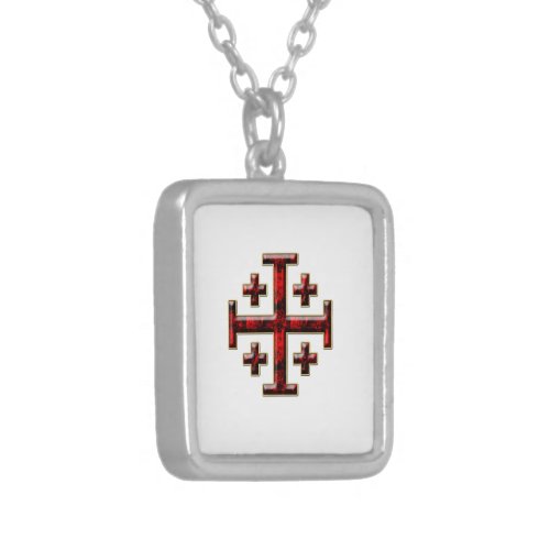 The Jerusalem Cross _ Clear Back Silver Plated Necklace