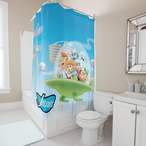 The Jetsons  The Family Flying Car Shower Curtain
