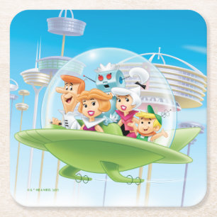 The Jetsons   The Family Flying Car Square Paper Coaster