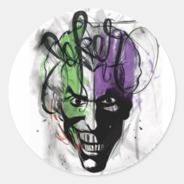 The Joker Neon Airbrush Portrait Classic Round Sticker (Front)