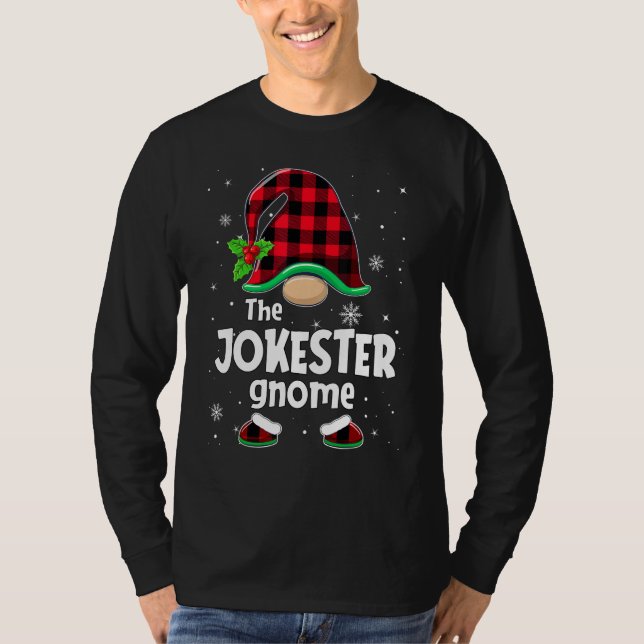 The Jokester Gnome Buffalo Plaid Christmas Matchin T-Shirt (Front)
