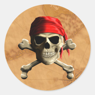 The Jolly Roger Pirate Map Classic Round Sticker