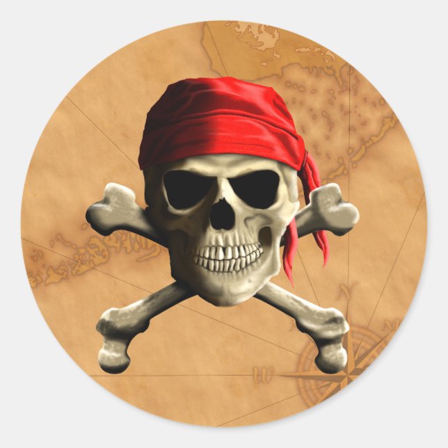 The Jolly Roger Pirate Map Classic Round Sticker (Front)
