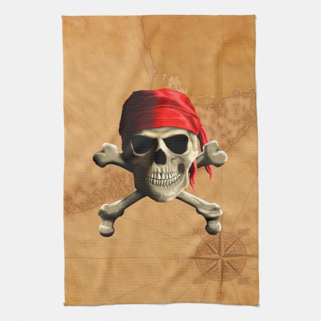 The Jolly Roger Pirate Map Kitchen Towel (Vertical)