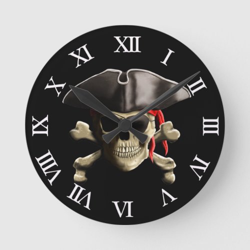 The Jolly Roger Pirate Skull Round Clock