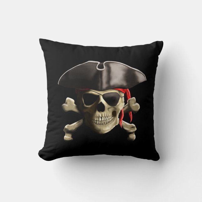 The Jolly Roger Pirate Skull Throw Pillow (Front)