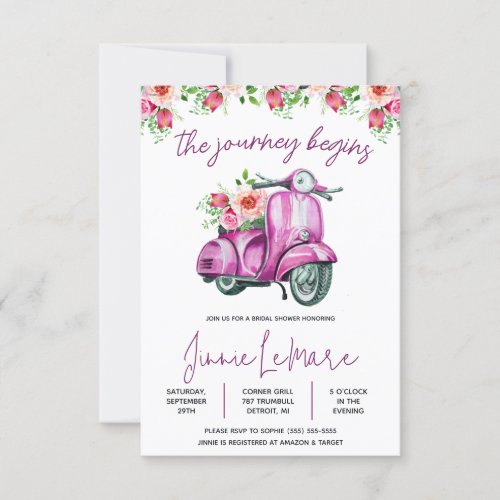 The Journey Begins Scooter Vespa Bridal Shower Invitation