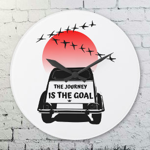 The journey is the goal Sunset - oldtimer 2CV  Large Clock