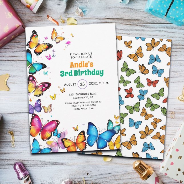 The Joy of Butterflies 3rd Birthday Invitation (Creator Uploaded)