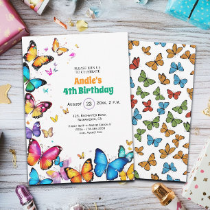 The Joy of Butterflies 4th Birthday Invitation