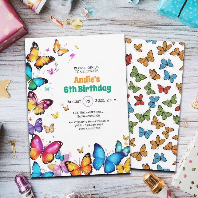 The Joy of Butterflies 6th Birthday Invitation (Creator Uploaded)