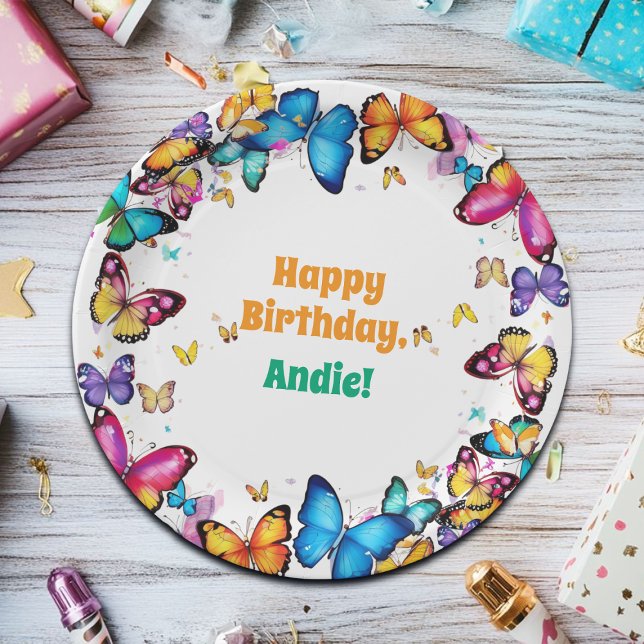 The Joy of Butterflies Birthday Party Paper Plates (Creator Uploaded)